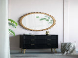 D34" Wood Round Mirror with Beaded Frame, Circle Wall Mirror for Living Room Bedroom Entryway W2078126450