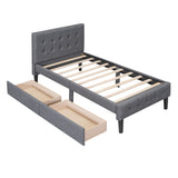 Twin Size Upholstered Platform Bed with 2 Drawers, Gray WF298240AAE
