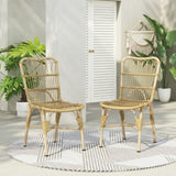 Outdoor PE Wicker Patio Dining Chairs Set of 2,Outdoor Rattan chairs for Backyard,Poolside,Garden, N762P236148N