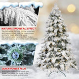 Artificial 6ft Flock LED-lit Christmas Tree with 594PE/PVC Mixed Branch Tips,Hinged Premium & 07213908