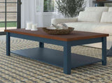 14 inch Chairside Table, No Assembly Required, Blue Denim and Whiskey Finish B108131555