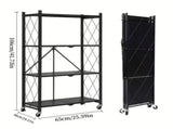 4-Tier Foldable Metal Storage Shelves with Wheels, Heavy Duty Folding Organizer, Metal Storage 98377890