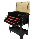 3 DRAWERS MULTIFUNCTIONAL TOOL CART WITH WHEELS AND WOODEN TOP W110290503