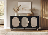3-door vertical shoe cabinet particle board plastic rattan black frame original wood rattan 99856326