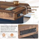 ZNTS ON-TREND 31.4'' x 31.4'' Farmhouse Coffee Table with 2 USB Ports and Outlets, Brown Spliced Wood N721P189320B