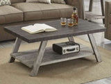 ZNTS Athens Contemporary Two-Tone Wood Shelf Coffee Table in Weathered Walnut and Gray T2574P164645