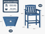 Tall Chairs Set of 2, HDPE Bar Stools with Connecting Tray, Bar Height T3623P408124
