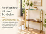 44 Inch Console Table with Storage Shelf, Modern Tempered Glass Entryway Table with Gold Metal Frame W2920P495917