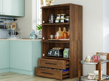 Tall Kitchen Pantry Cabinet with Glass Doors, 2 Drawers, Freestanding Storage Organizer for Kitchen, W331P533616