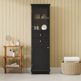 ZNTS 63" Tall Bathroom Storage Cabinet with Glass Doors, Free-Standing, Two Drawers, and Adjustable N729P171305B