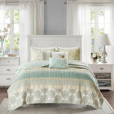 6 Piece Cotton Quilt Set with Throw Pillows Green King/Cal King B03597466