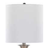 Sawyer 25" Contemporary Metal Table Lamp in Brushed Nickel with White Linen Shade and Built-in USB B202P224080