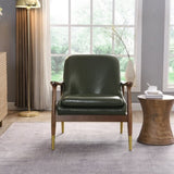 29.2'' Mid-Century Faux Leather Accent Chair with Cushioned Seat, Solid Wood Frame, and Brass-Tipped N767P205863G
