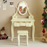 Kids Vanity Set with Mirror and Lights and Stool, 5 Storage Drawers, Pretend Play Princess Makeup 87697289
