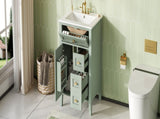 "24'' Green Bathroom Vanity with Sink, MDF & Rubberwood Construction, 3 Drawers & Cabinet with N725P448529F