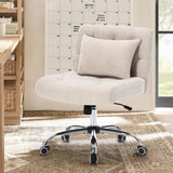 ZNTS Armless Fabric Office Desk with Wheels, Criss Cross Legged Wide Seat, Modern Home Office W1521P204590