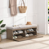 ZNTS 49" Storage Bench Storage Cabinet Storage Ottoman with Adjustable Shelves, Padded Seat Cushion and N719P189586A