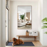 60*36" Oversized Modern Rectangle Bathroom Mirror with walnut Frame Decorative Large Wall Mirrors W708P297589