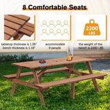 8 Person Brown Wooden Picnic Table, Outdoor Camping Dining Table with 2 Seats, Garden, DIY with 2 W1422P196395