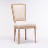 French Style Solid Wood Frame Linen Fabric Square Back Dining Chair,Set of 2,Cream W162290981
