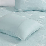4 Piece Cotton Reversible Embroidered Quilt Set with Throw Pillow Aqua Full/Queen B03595790