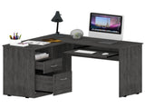 L-Shaped Desk, Keyboard Tray, Two Drawers, One Open Shelf, Smokey Oak B097133037