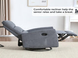 Manual Recliner Chair with Rocker and Swivel in Fabric for Living Room, Grey 73990766