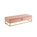 58.6" Bed Bench Metal Base with Storage Pink Velvet W1097119562