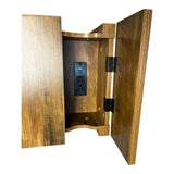 Farmhouse End Table Bedside Table with Charging Station,Night Stand with Barn Door and Drawer, W1412P230409