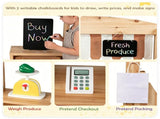 2-in-1 Kids Outdoor Mud Kitchen & Farmers Market Stand, Carbonized Fir Wood Pretend Grocery Store 38364671