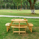 ZNTS Outdoor 8 Person Picnic Table, 8 person Round Picnic Table with 4 Built-in Benches, Umbrella Hole, W2275P149764