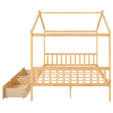 Full Size House Platform Bed with Two Drawers,Headboard and Footboard,Roof Design,Natural WF292923AAD