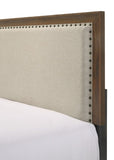Brown Cherry Finish Fabric Upholstered Headboard Tufted Nailhead Trim 1pc Queen Size Panel Bed B011P173494