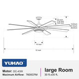 ZNTS 72" Integrated LED Matte Black Large Smart Ceiling Fan with Remote Control W1367139019