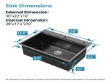Stainless Steel Kitchen Sink, 30x22 Single Bowl, Overmount Handmade Sink in Black, with Cutting 53588355