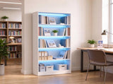 White Wood Grain 5-Tier Bookshelf with LED Lights, Bookcase with Cable Holes for Living Room & Study 93235857