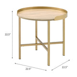 Oak and Gold End Table with Tray Top B062P181360