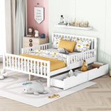 Full Size Wood Platform Bed with Guardrails on Both Sides and Two Storage Drawers ,White N733P172700K