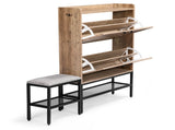 Barn door style shoe cabinet with 2 flip-down compartments, baffle, wire mesh, metal legs with soft 16242153