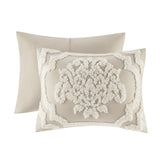 3 piece Tufted Cotton Chenille Damask Comforter Set Taupe Full/Queen B03597173