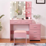 Pink Textured Particle Board with Melamine Laminate Five-Drawer Two-Shelf Sliding Door Mirror 50712204
