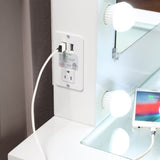 White Makeup Vanity and Stool Set with 10 Lights and USB Port and Power Outlet, 2x Drawers Luxurious B011P146014
