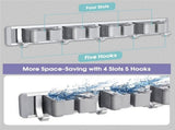 2 pack Mop & Broom Holder Wall Mounted Metal Tool Storage Organizer Rack, Silver, 4 Slots & 5 Hooks 38644633