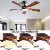 ZNTS 52 Inch Indoor Ceiling Fan With 3 Color Dimmable 5 ABS Blades Remote Control Reversible DC Motor W882P146311