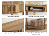 31.5-Inch Grooved Half-Moon Console Table, Farmhouse Sofa Table Behind Couch, Modern Entryway Table, 07132304