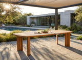 71" Outdoor Acacia Wood Dining Table, Teak Finish, Rounded End Rectangular Patio Wooden Table for N762P506193D