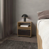 Natural Oak Nightstand with a Drawer and Open Storage B062P290236