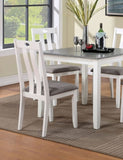 Modern White Solid wood 5pc Dining Set Table 4x Chairs Gray Fabric Cushions Seats Chairs Dining Room B011P230001