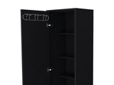 Storage Cabinet 71"H with 5-Tier Shelf, 3 Broom Hangers and Metal hardware, Black B097P221373