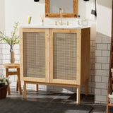 30-inch bathroom vanity crafted from natural materials, featuring handmade rattan doors and WF530472AAD